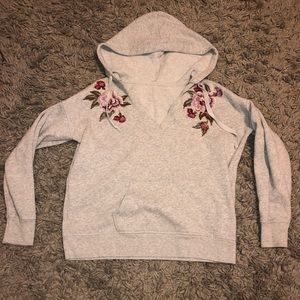 Gray Hoodie With Flower Embroidery